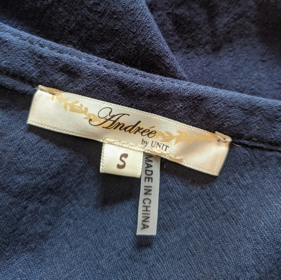 NWT Andree Navy Cotton Boho Blouse - Picture 5 of 6